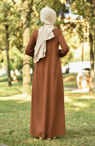 Kolu Lastikli Düz Elbise 8110-02 Taba