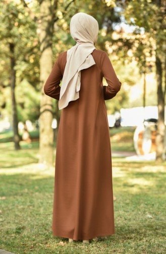 Elastic Sleeve Straight Dress Brown Tobacco 8110-02