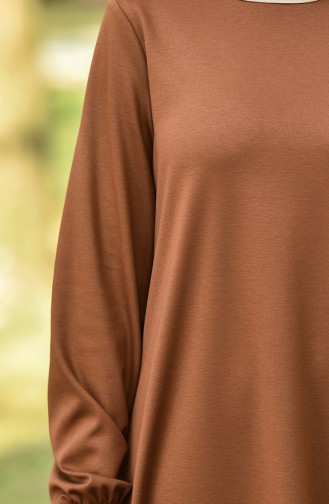 Kolu Lastikli Düz Elbise 8110-02 Taba