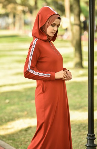 Ziegelrot Hijab Kleider 8081-04