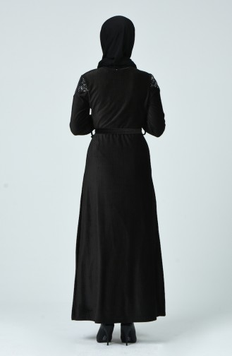 Pullu Kadife Elbise 1254-01 Siyah 1254-01