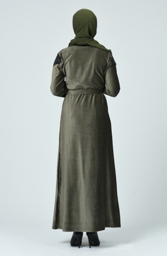 Pullu Kadife Elbise 1254-02 Küf Yeşili