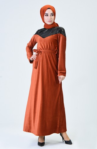 Sequin Velvet Dress Brick 1254-03
