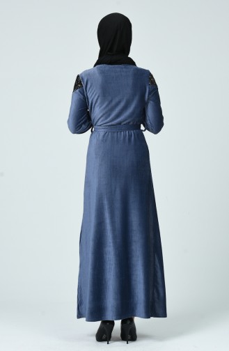 فستان مخمل مزين بالترتر نيلي 1254-04