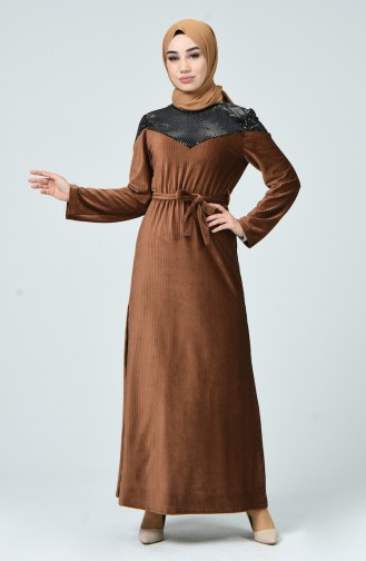 Sequin Velvet Dress Brown Tobacco 1254-05