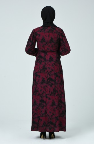 Patterned Belted Dress Damson 60078-01