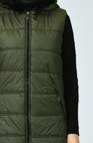 Gilet Sans Manches Matelassé à Fourrure 10108A-04 Vert Foncé 10108A-04