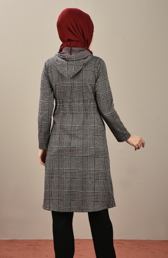 Cape a Capuche Taille Froncée 0005-01 Gris Rouge 0005-01