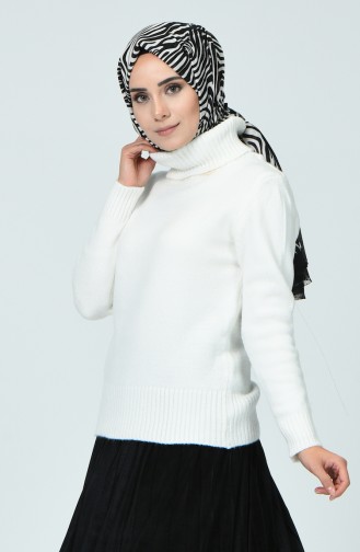 Boğazlı Kısa Triko Kazak 7008-04 Beyaz