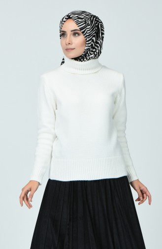 Boğazlı Kısa Triko Kazak 7008-04 Beyaz