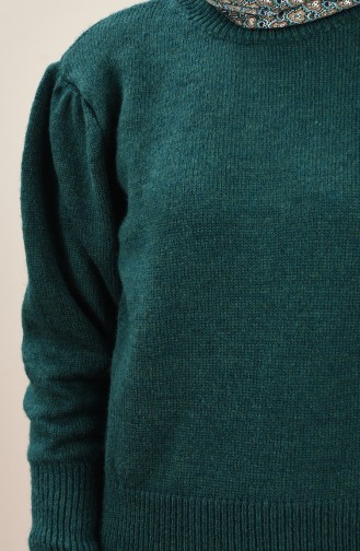 Balloon Sleeve Tricot Sweater Emerald Green 7038-10