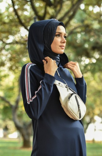Dunkelblau Hijab Kleider 8081-02