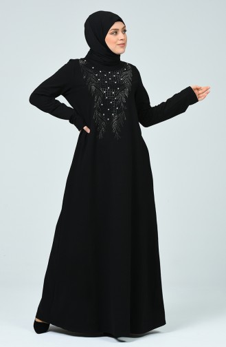 Büyük Beden Taş Baskılı Elbise 0405-01 Siyah