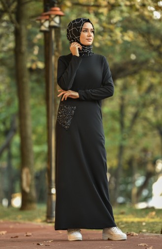 Pul Cepli Elbise 0502-01 Siyah