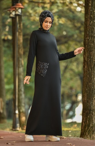 Pul Cepli Elbise 0502-01 Siyah