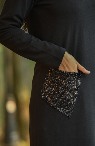 Pul Cepli Elbise 0502-01 Siyah