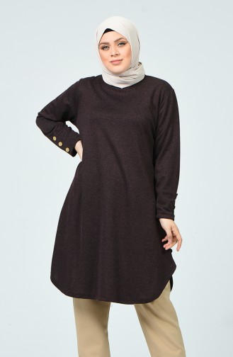 Big Size Button Detailed Tunic Brown 2221-03