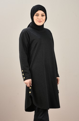 Big Size Button Detailed Tunic Black 2221-04