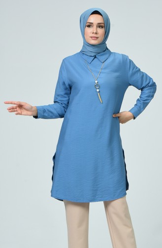 Aerobin Fabric Tunic With Necklace Indigo 5019-03