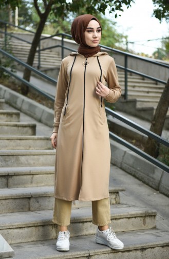 Abaya Sport à Capuche 8060-01 Beige 8060-01