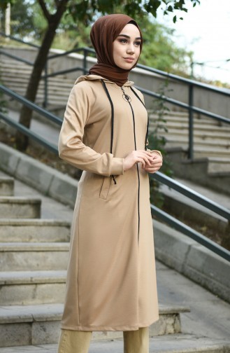 Abaya Sport à Capuche 8060-01 Beige 8060-01