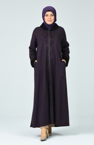 Abaya İmprimée de Pierre Grande Taille 8036-04 Pourpre 8036-04