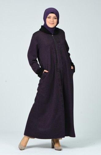 Abaya İmprimée de Pierre Grande Taille 8036-04 Pourpre 8036-04