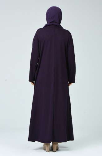 Abaya Perlé à Fermeture Grande Taille 8082-03 Pourpre 8082-03