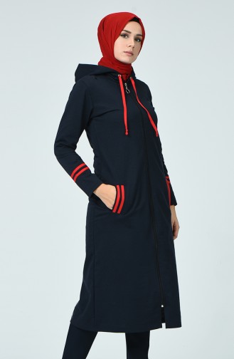 Abaya Sport à Fermeture 1401-02 Bleu Marine 1401-02