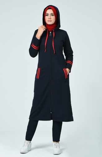 Abaya Sport à Fermeture 1401-02 Bleu Marine 1401-02