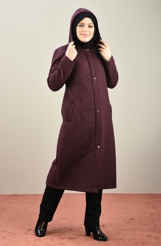 Plus Size Mid Length quilted Coat 1041-01 Dark Plum 1041-01