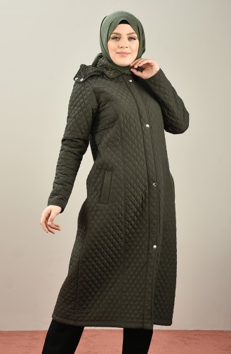 Plus Size Mid Length quilted Coat 1041-02 Khaki 1041-02
