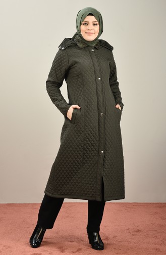 Plus Size Mid Length quilted Coat 1041-02 Khaki 1041-02