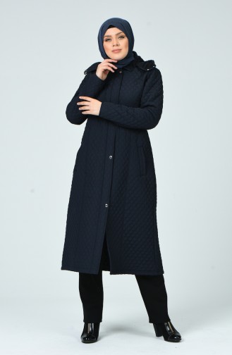Plus Size Mid Length quilted Coat 1041-03 Navy Blue 1041-03