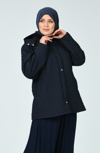 Plus Size Patterned quilted Coat 1060-02 Navy Blue 1060-02