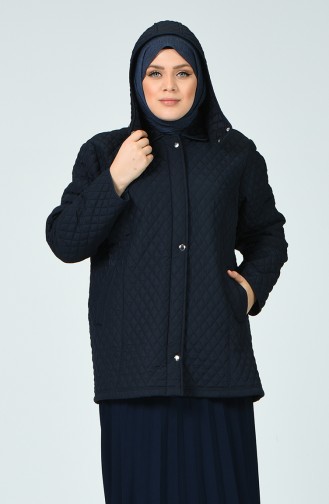Plus Size Patterned quilted Coat 1060-02 Navy Blue 1060-02