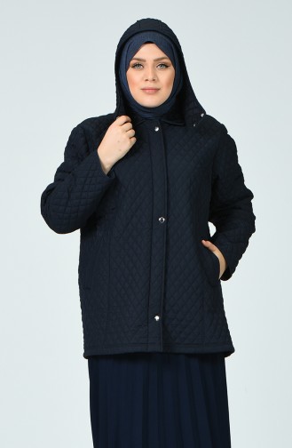 Manteau Matelassé à Motifs Grande Taille 1060-02 Bleu Marine 1060-02