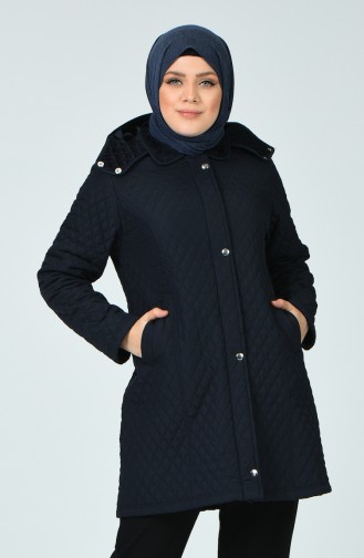 Plus Size Lined Coat 1062-04 Navy Blue 1062-04