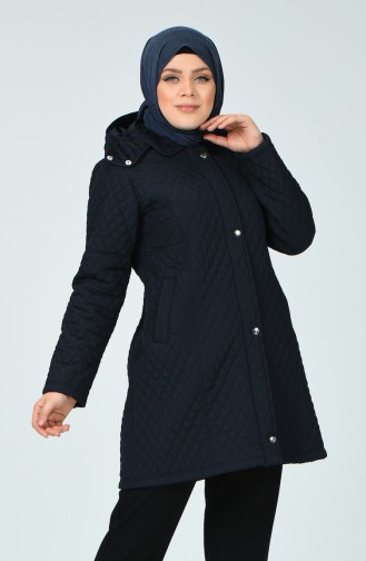 Plus Size Lined Coat 1062-04 Navy Blue 1062-04