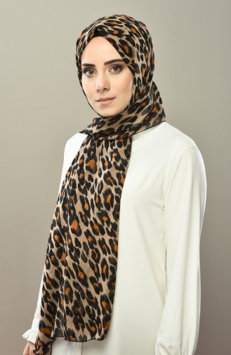 Leopar Desenli Şifon Şal 4559-03 Koyu Bej