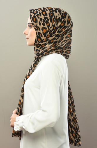 Leopar Desenli Şifon Şal 4559-03 Koyu Bej