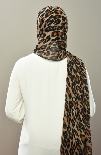 Leopar Desenli Şifon Şal 4559-03 Koyu Bej