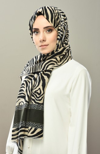 Zebra Pattern Cotton Shawl Khaki Mink 4346-01