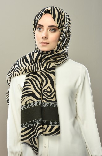 Zebra Pattern Cotton Shawl Khaki Mink 4346-01