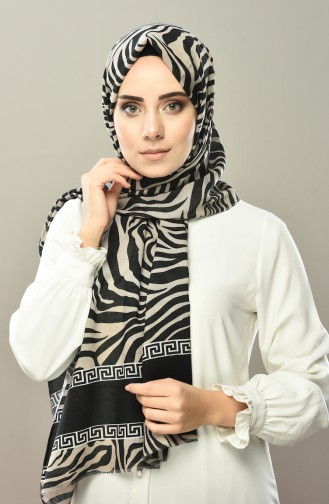 Zebra Desen Pamuklu Şal 4346-02 Siyah Vizon