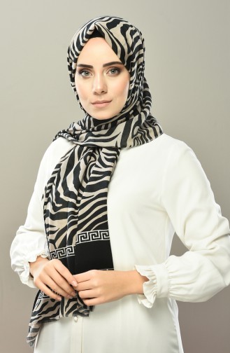 Zebra Desen Pamuklu Şal 4346-02 Siyah Vizon