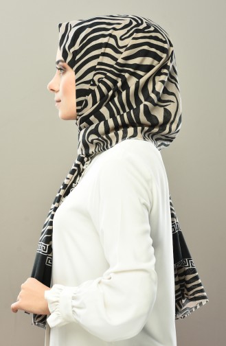 Zebra Desen Pamuklu Şal 4346-02 Siyah Vizon