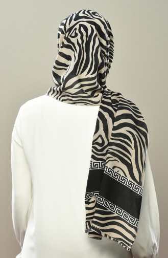 Zebra Desen Pamuklu Şal 4346-02 Siyah Vizon