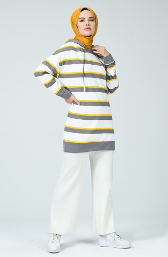 Striped Sweatshirt Ecru Gray 0792-01