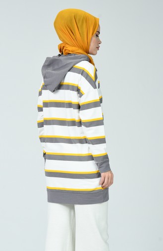 Çizgili Sweatshirt 0792-01 Ekru Gri